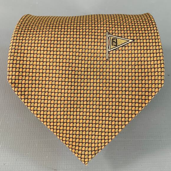 FENDI Vintage Beige Taupe Dots Silk Tie - Picture 1 of 6